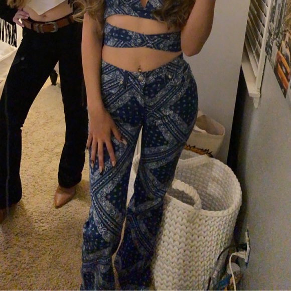 Blue Paisley Hand Made Flair Jeans - Picture 2 of 3